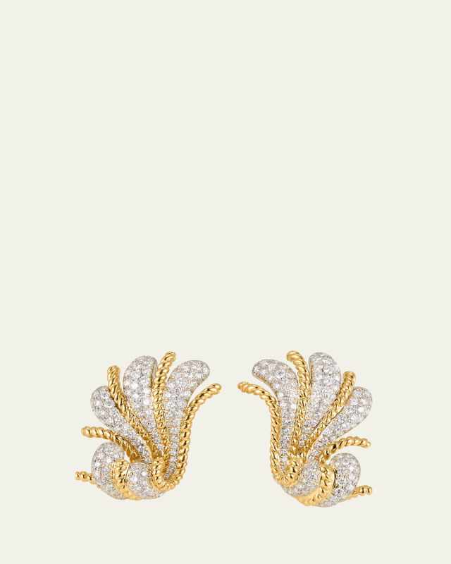 Fan 18K Yellow Gold and Platinum Diamond Ear Clip, Single